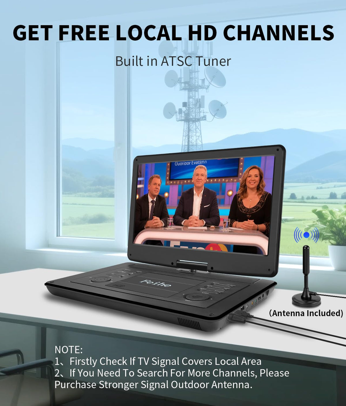 Feihe portable DVD TV screen swivel view offers comfortable, flexible watching.
