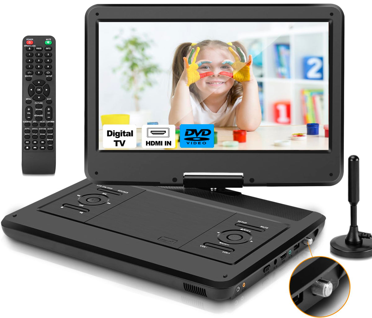 Feihe portable tv-dvd 16.5-inch front view for on-the-go viewing