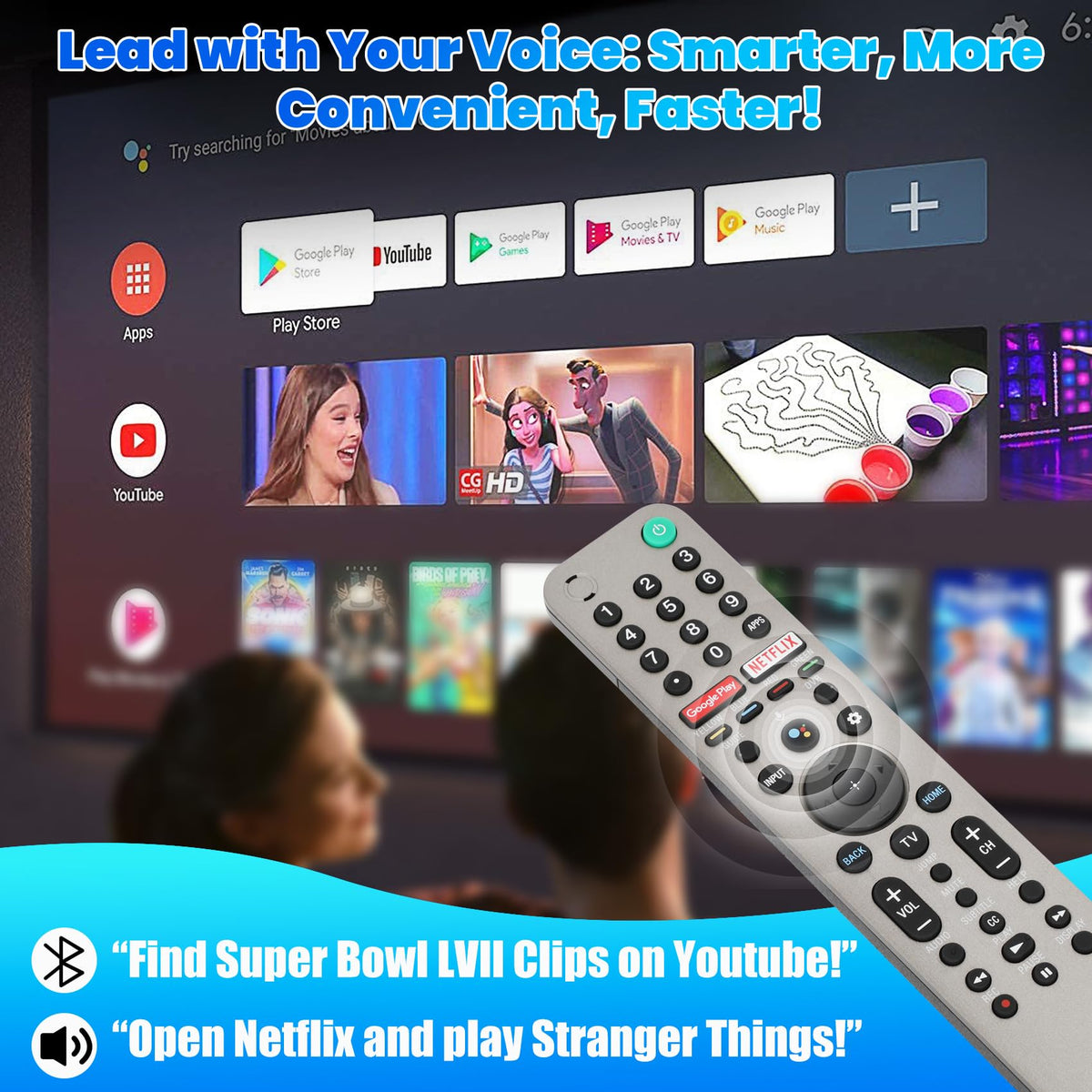 Feikeer RMF-TX600U voice assistant enables hands-free TV control.