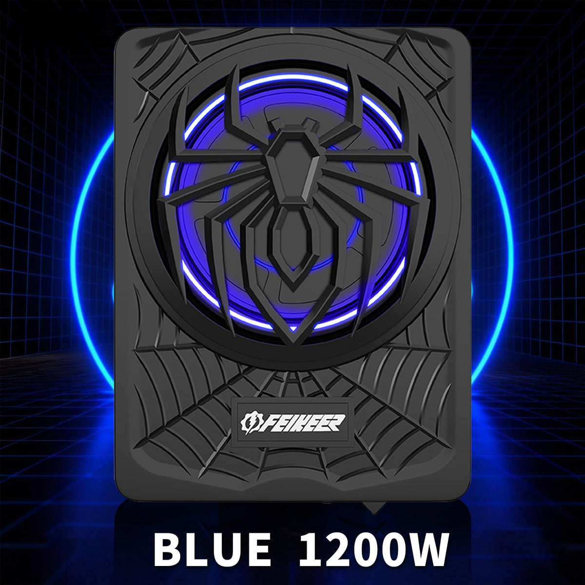 Feikeer side profile of subwoofer illustrating low height for under-seat mounting