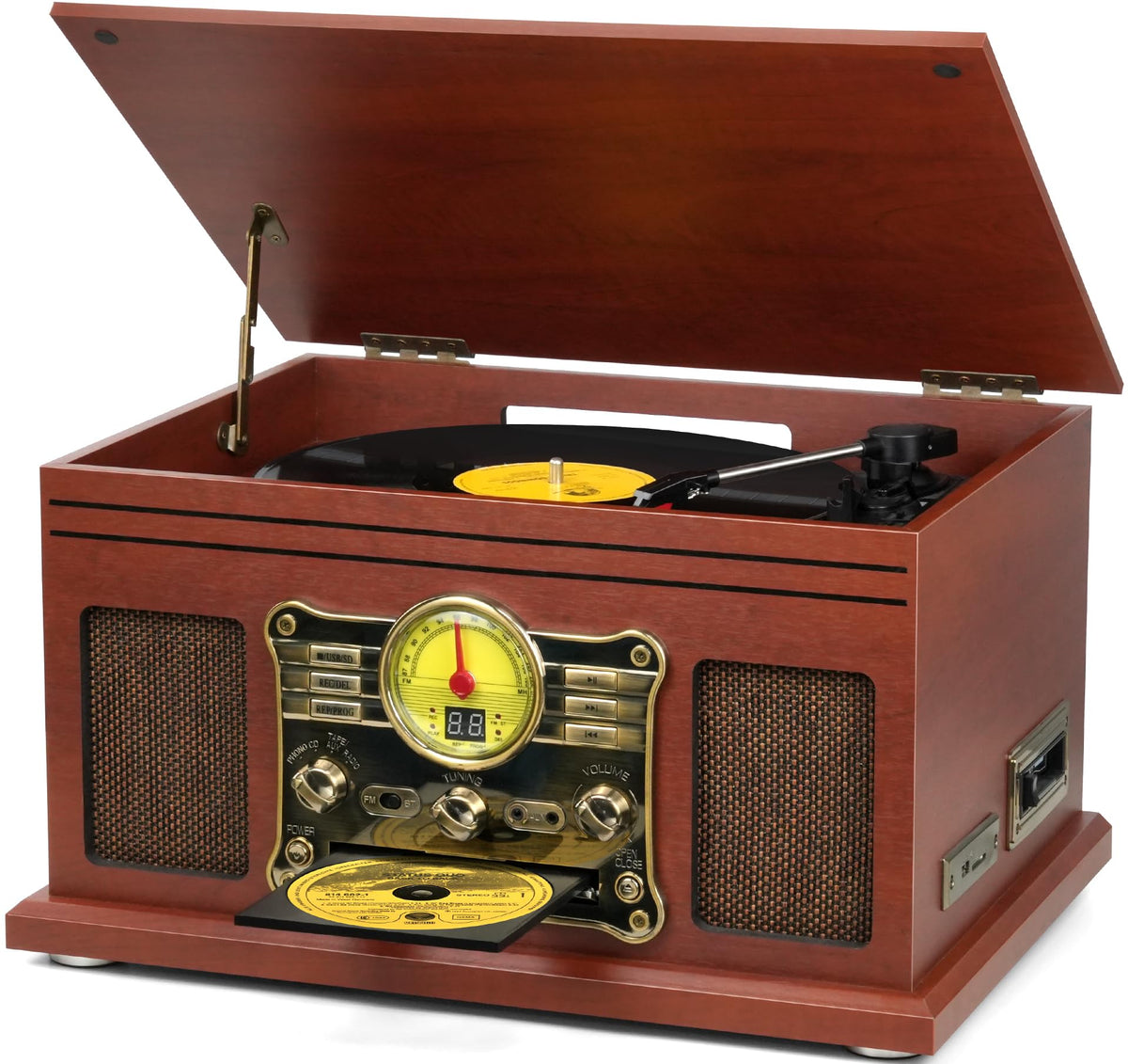 FEKTIK 10-in-1 mahogany front view ideal for stylish living room vinyl playback