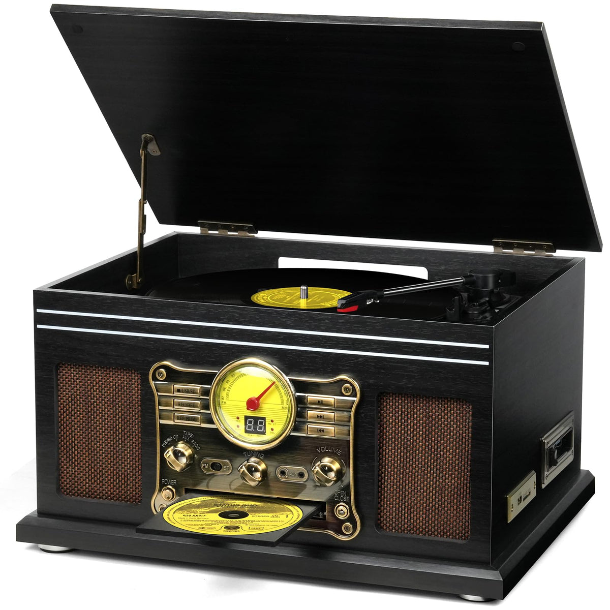 FEKTIK 10-in-1 record player front view for versatile home listening.