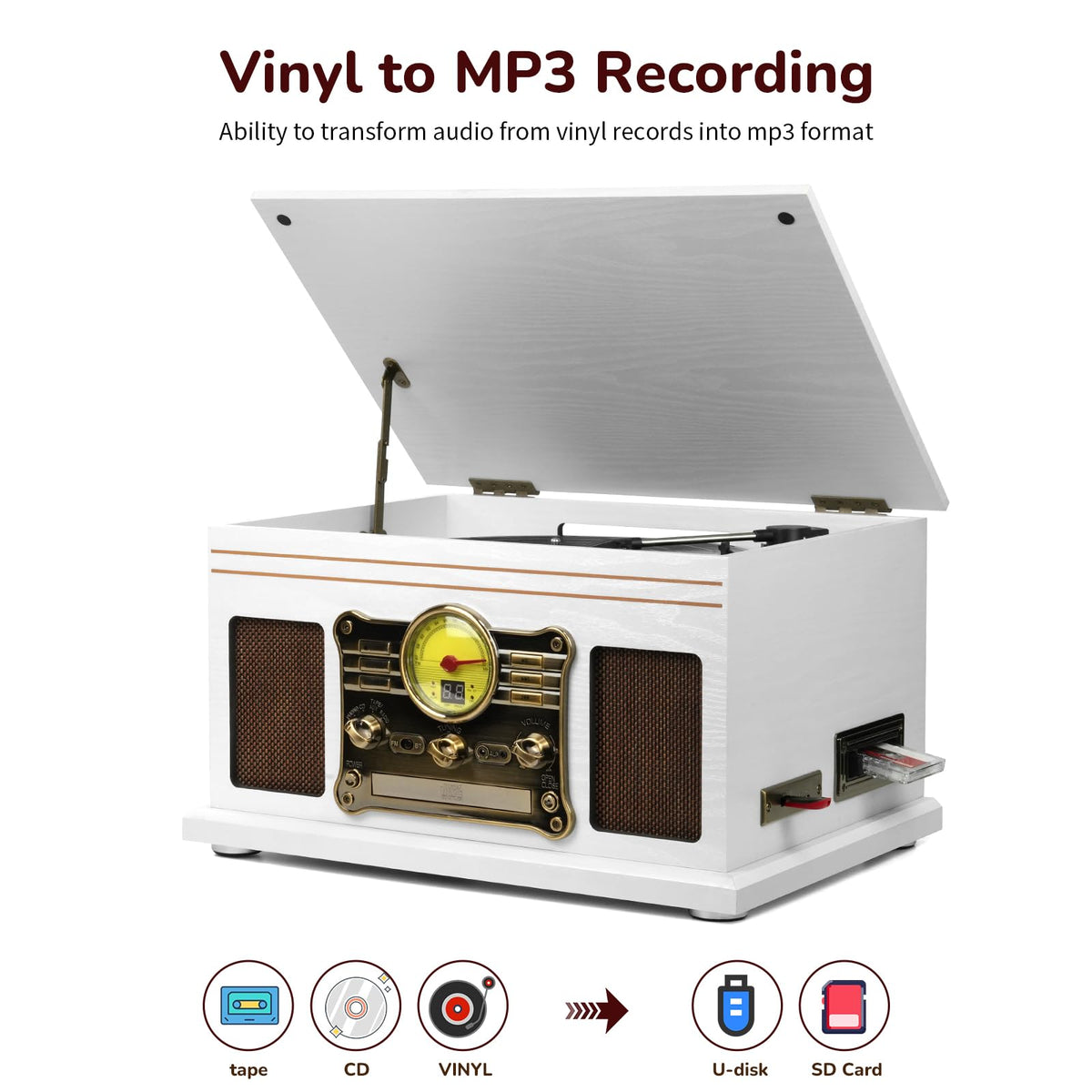 FEKTIK 10-in-1 vinyl on turntable emphasizes vinyl playback with belt-drive stability