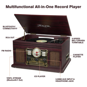 FEKTIK Bluetooth Record Player side panel showing tonearm and controls for easy access.