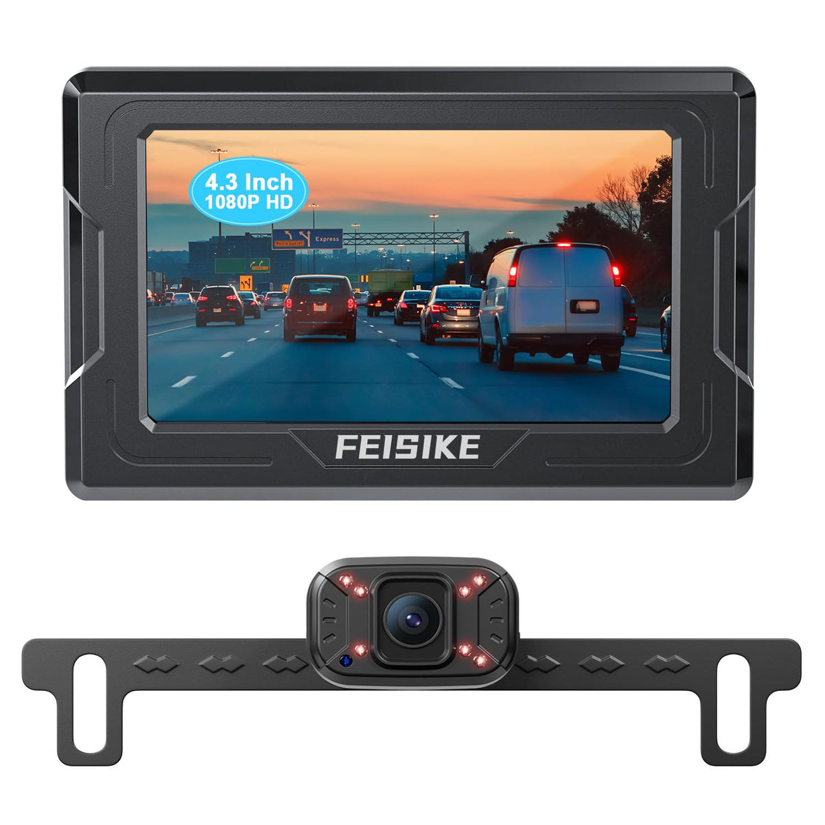 FEISIKE front camera angled view showing mounting and clear rear coverage