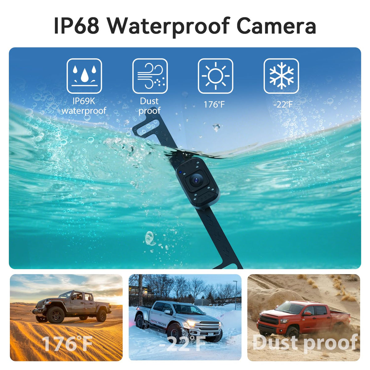 FEISIKE camera installed on truck rear demonstrating wide 150-degree visibility