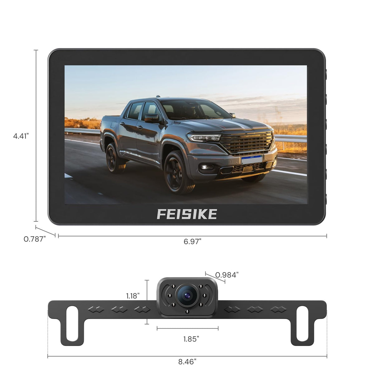 FEISIKE camera and monitor next to hand showing compact size benefit