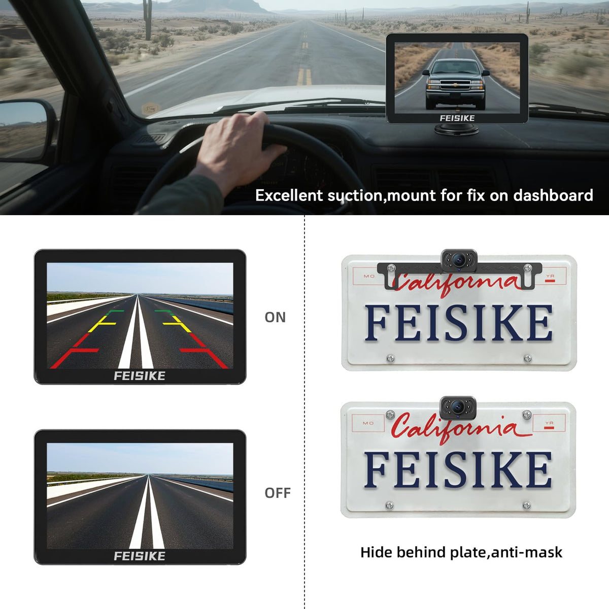 FEISIKE camera side profile illustrating IP68 waterproof protection benefit