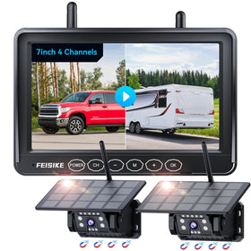 FEISIKE solar backup camera with magnetic base for easy metal-surface mounting.