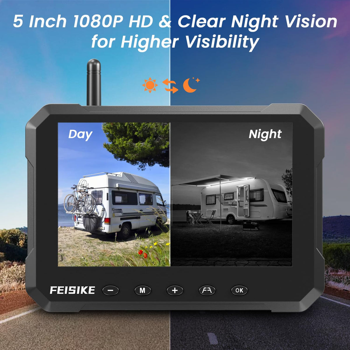 FEISIKE 2.4GHz wireless signal reduces interference for clear feed on vehicles.