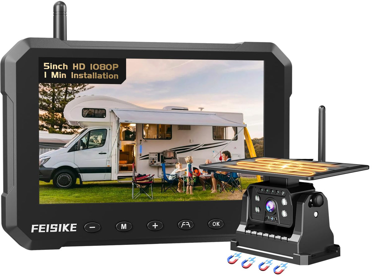 FEISIKE magnetic solar backup camera provides top-view visibility for truck parking.