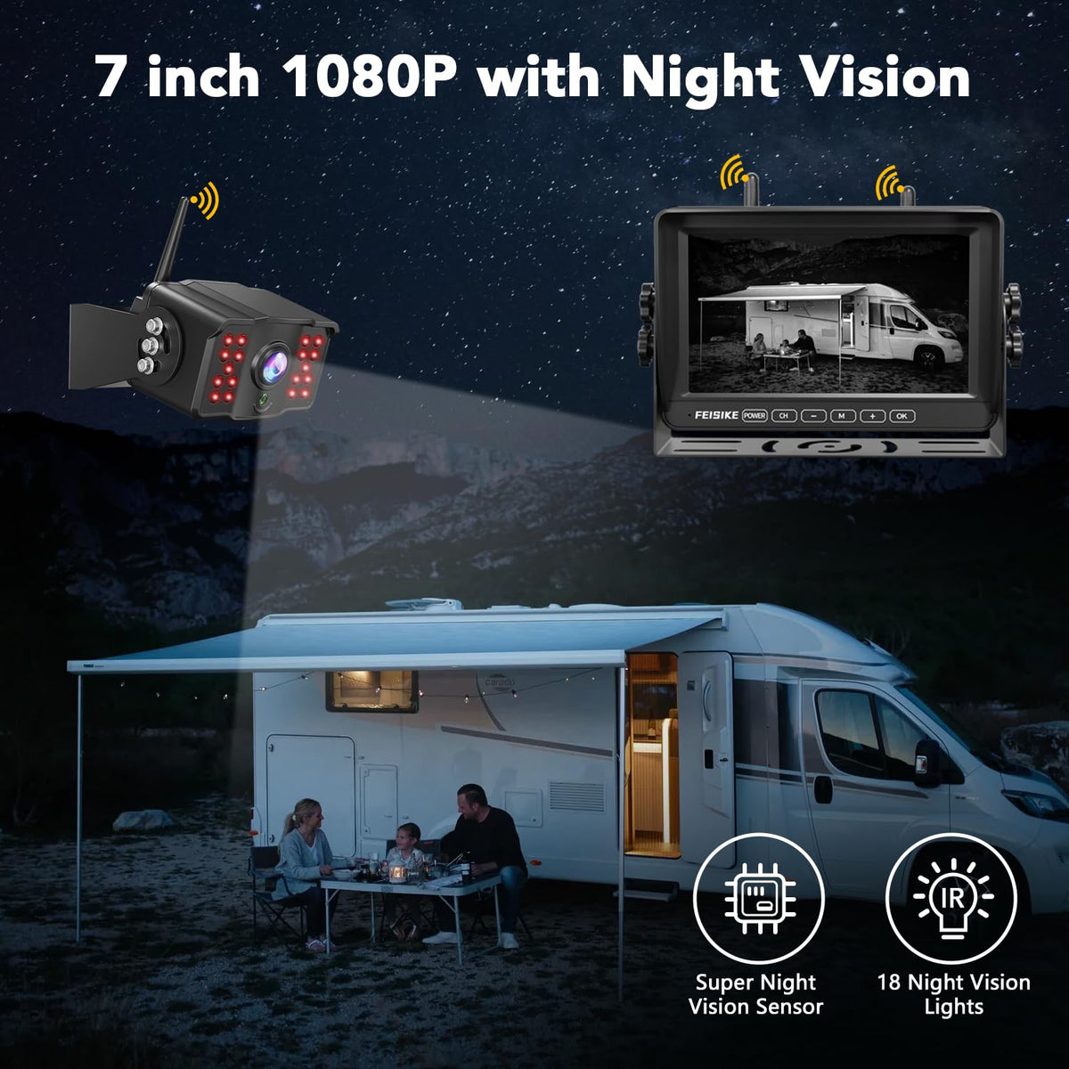 FEISIKE night vision with 18 infrared LEDs – clear images in darkness
