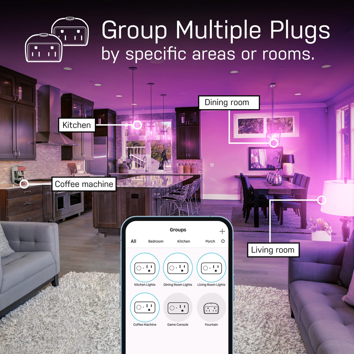 Feit Electric connected to smartphone app showing remote control convenience