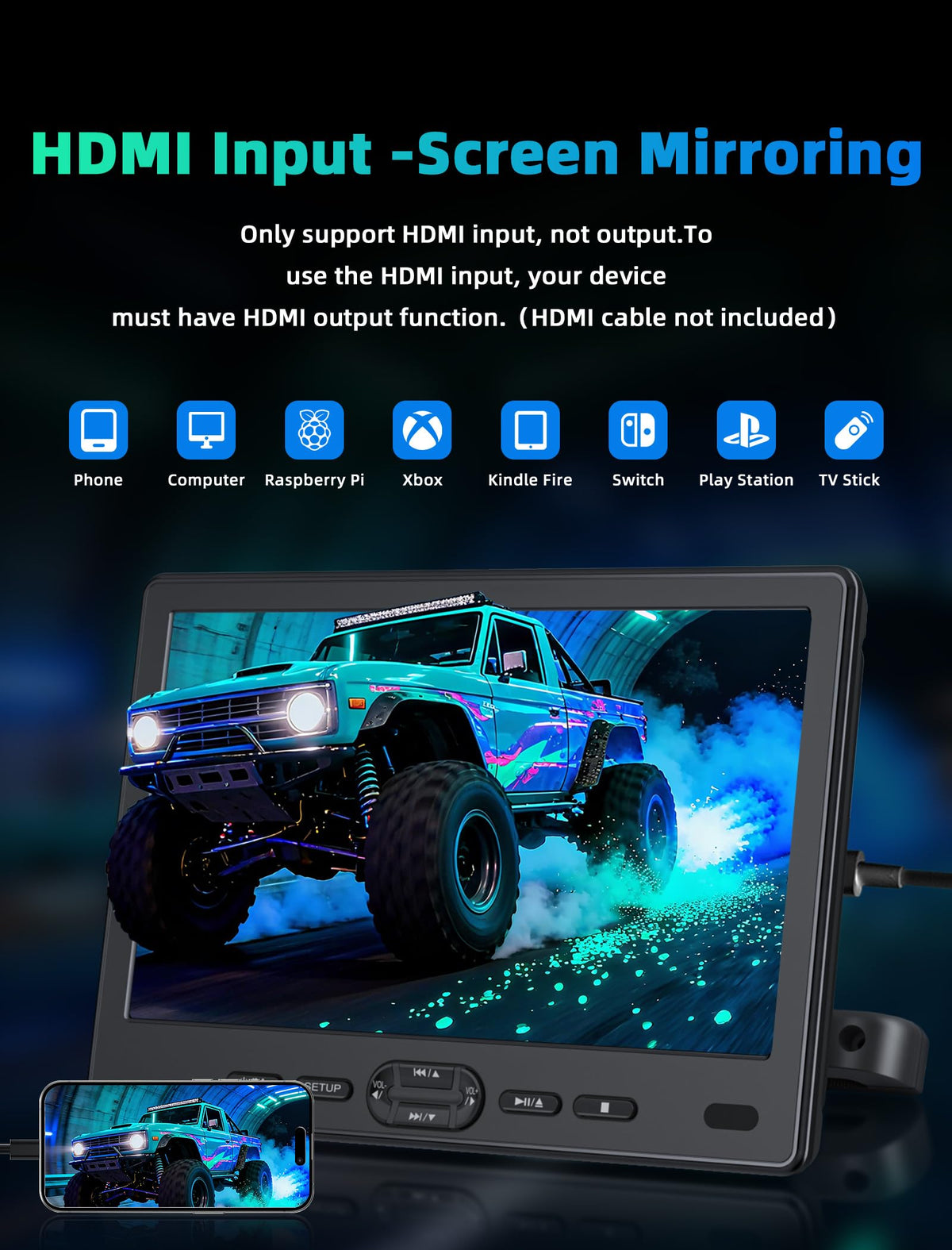 FELEMAN HDMI input delivering 1080p video on the road