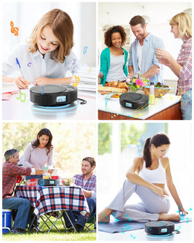 FELEMAN in use on picnic table showing portable rechargeable boombox benefit