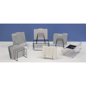 Fellowes organizer on desk with folders and magazines demonstrating quick access and tidy workspace