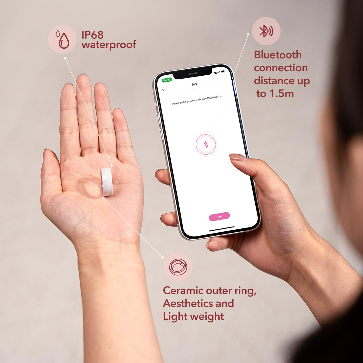 Femometer Ring Gen1 waterproof and rechargeable design for everyday wear.