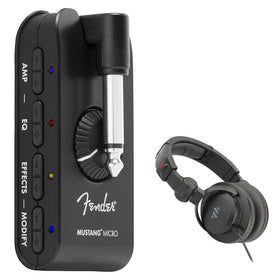 Fender Mustang Micro front panel view shows compact controls for on-the-go tones