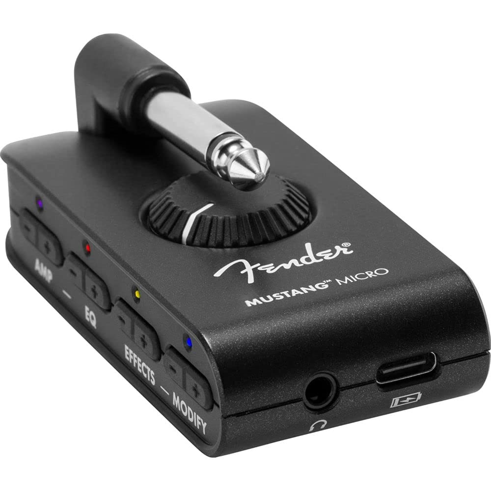 Fender Mustang Micro in use with a phone for real-time jamming via Bluetooth