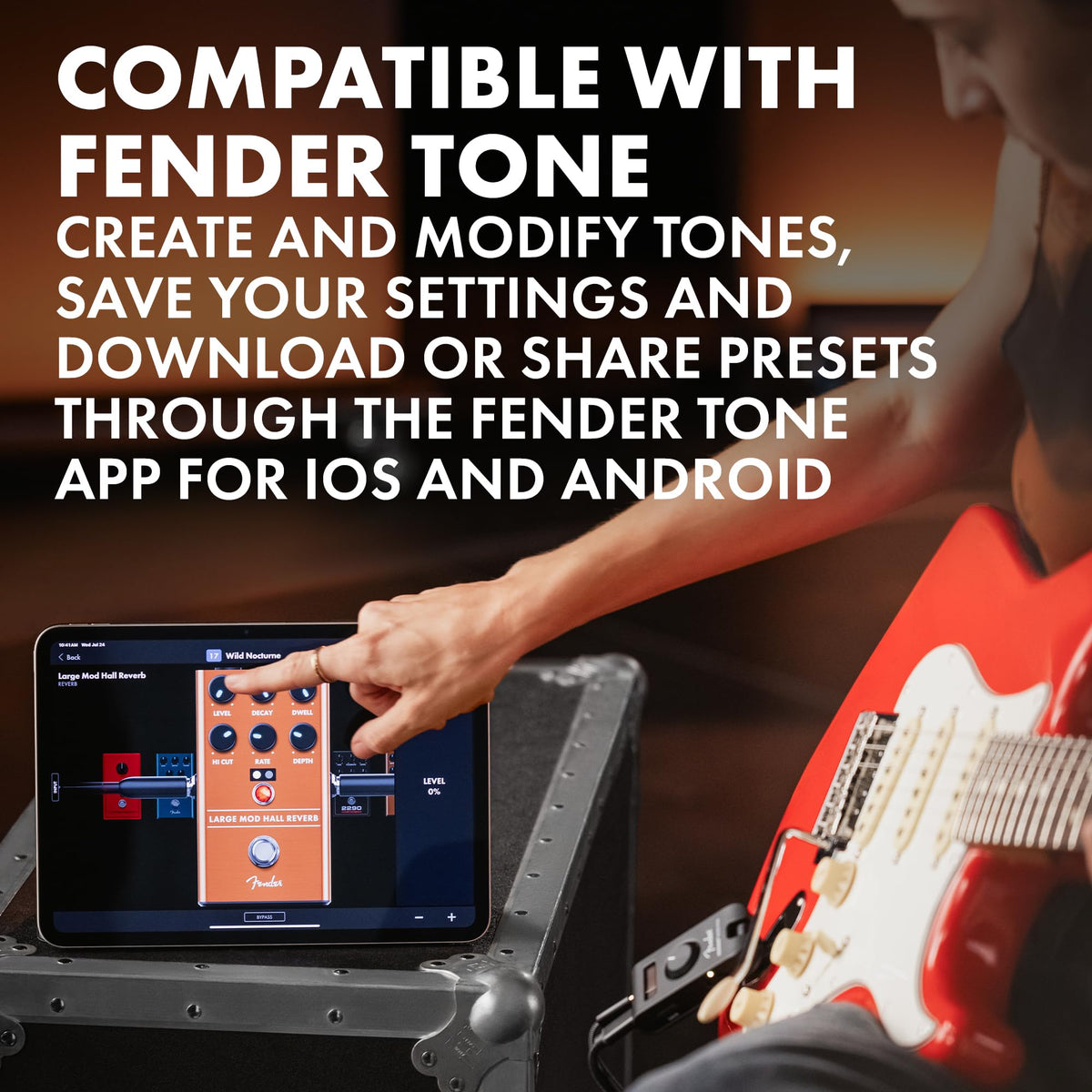 Fender Mustang Micro Plus preset menu with Tone App for easy sound customization.