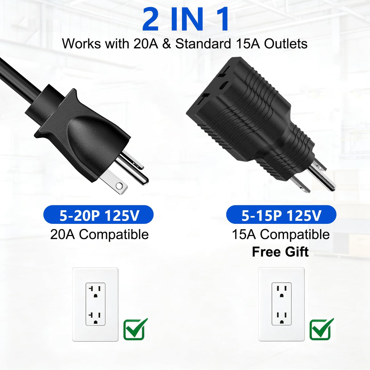 FENJIKRONIX 12AWG cord and NEMA 5-20P plug showing heat-resistant durability