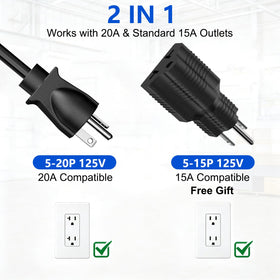 FENJIKRONIX 12AWG cord and NEMA 5-20P plug showing heat-resistant durability