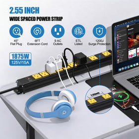 FENJIKRONIX extra-wide outlets show 2.55 inches apart for large adapters