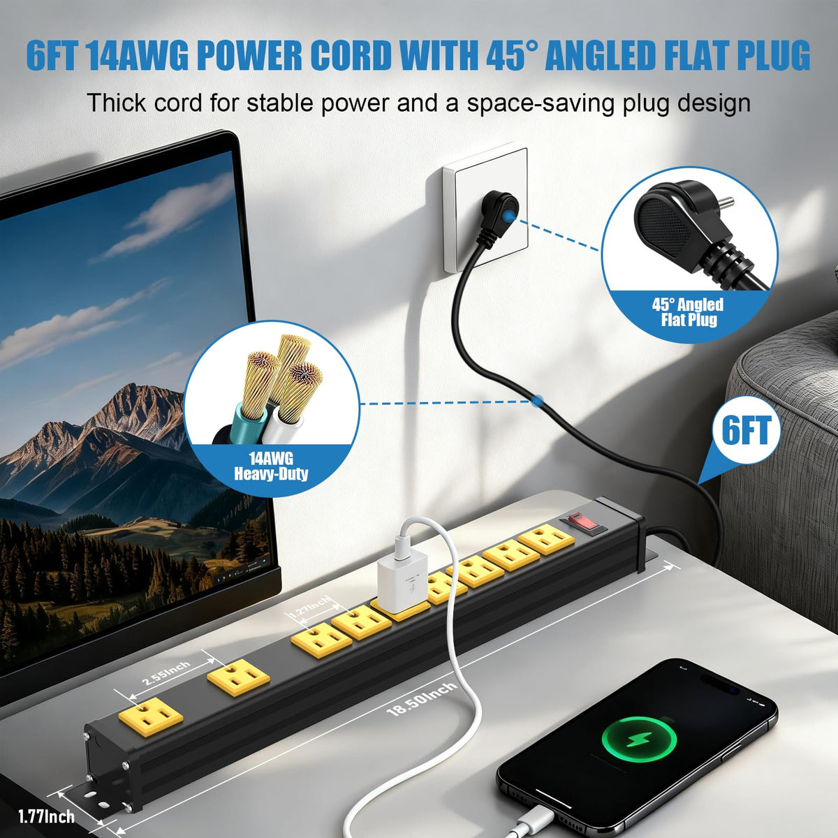 FENJIKRONIX flat plug design keeps furniture flush against the wall