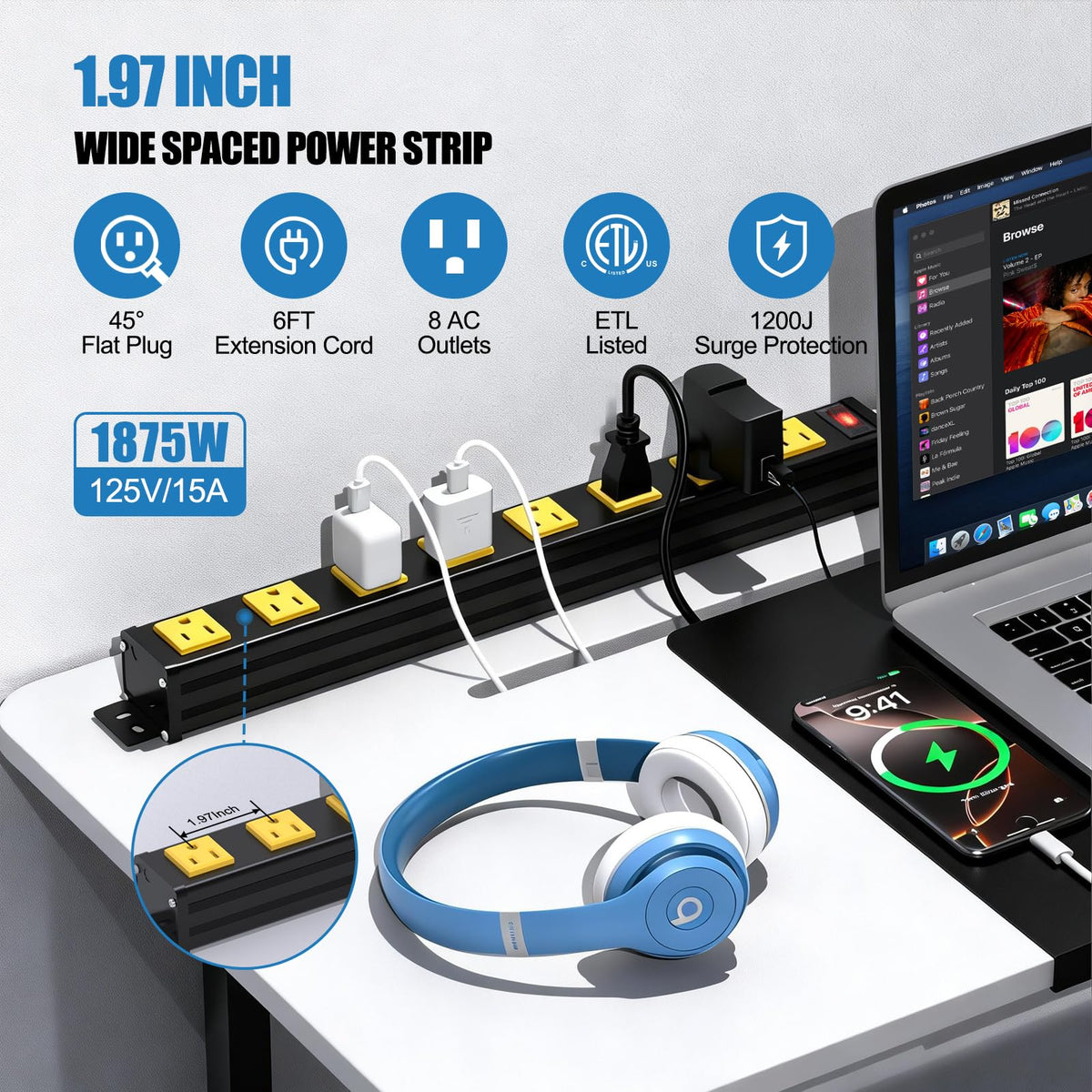 FENJIKRONIX metal housing power strip for durable garage use