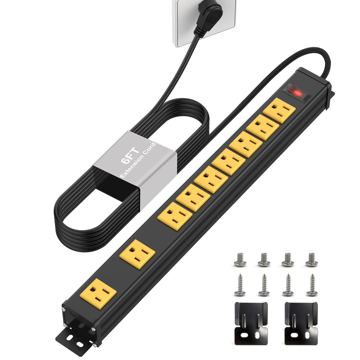 FENJIKRONIX nine-outlet wall-mount power strip for versatile desk or garage power access