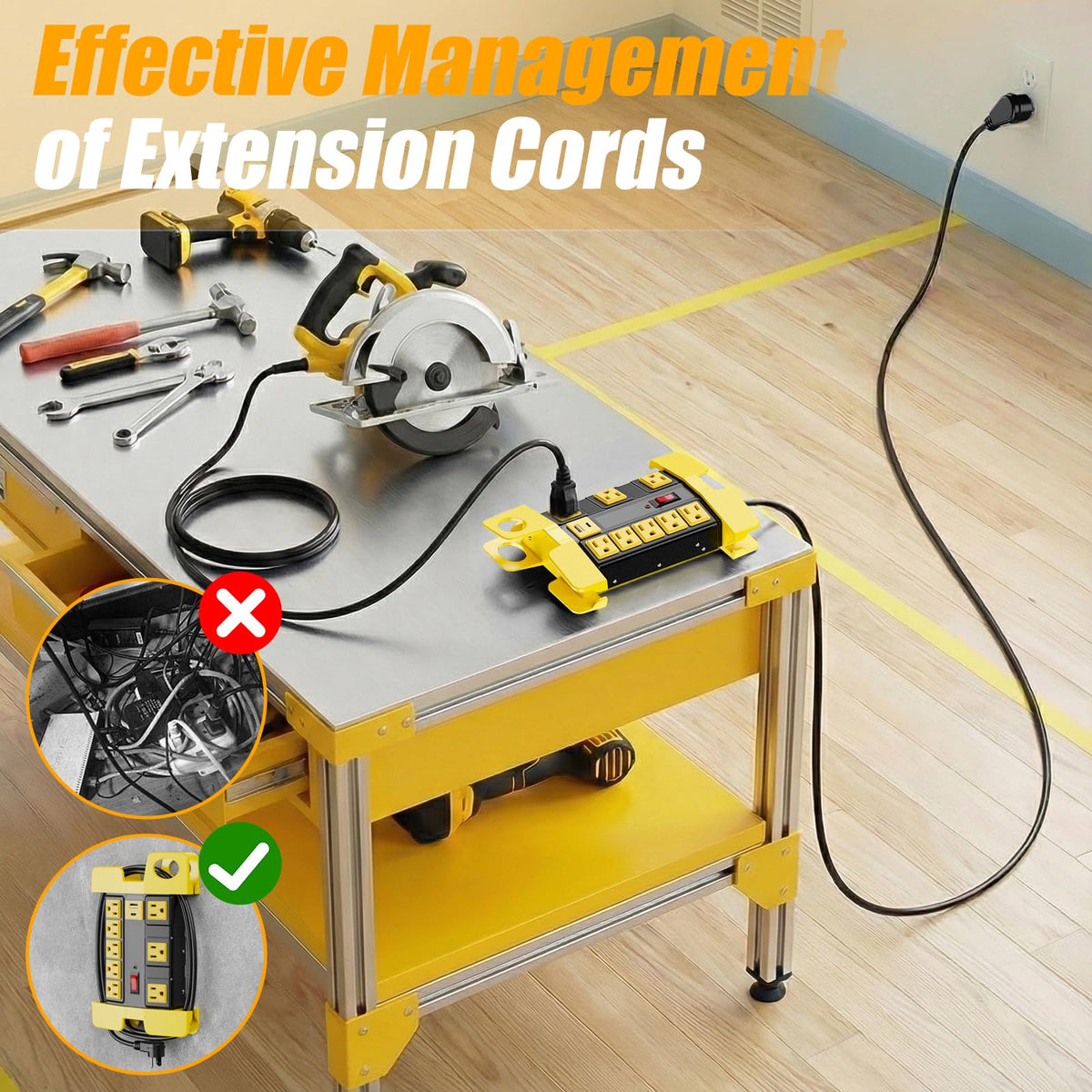 FENJIKRONIX power strip with built-in cable management for a neat workspace.