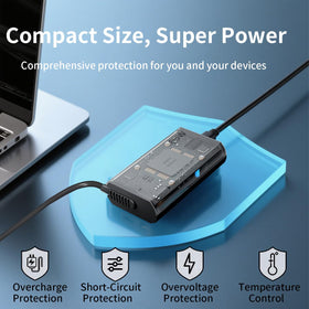 Fepprry Slim 65W USB-C charger USB-C port ready to power Lenovo ThinkPad and Chromebook.