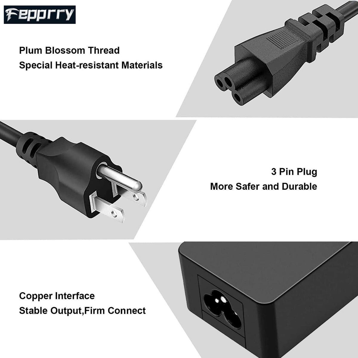 Fepprry Yoga/Chromebook compatibility showcased in compact charger design.