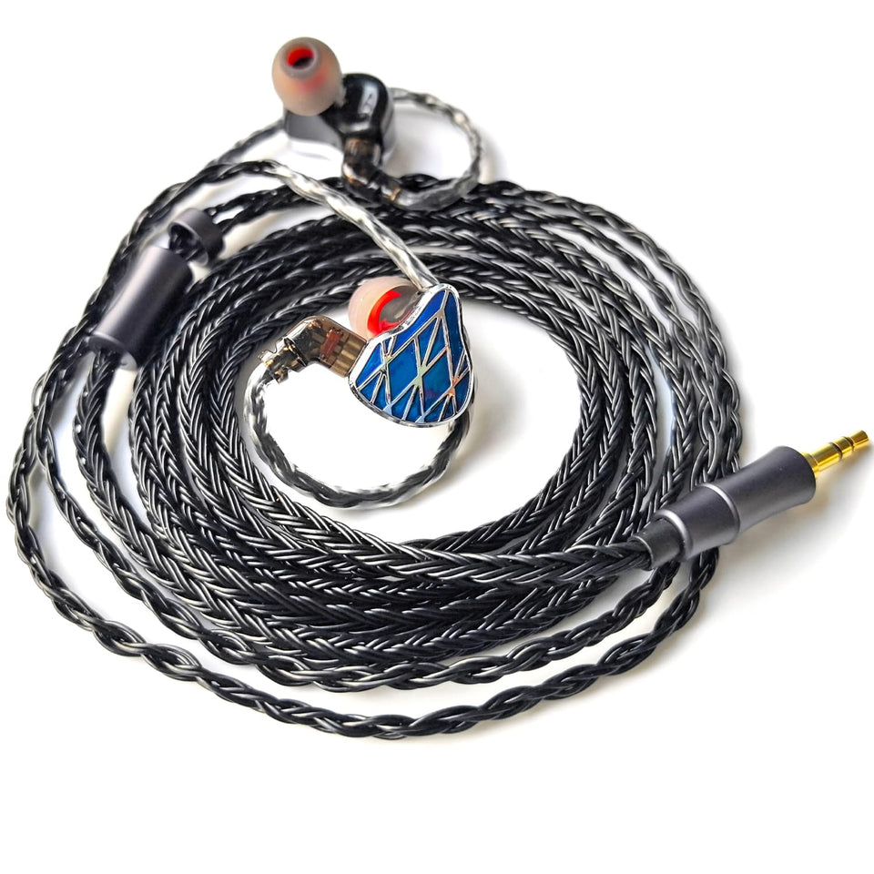 Fezzlo in-ear monitor earbuds with silver-plated cable offering clearer high frequencies