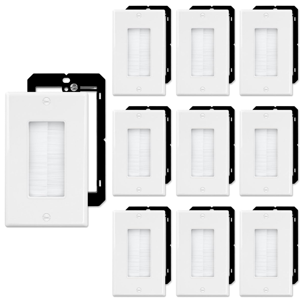 FGB 10-pack brush wall plate with bracket for clean cable management.