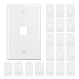 FGB 1-port keystone wall plate 20-pack closeup showing versatile jack compatibility for tidy setups.