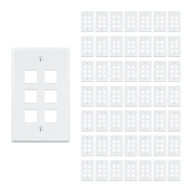 FGB front view of 6-port faceplate pack shows neat wall finish and easy customization