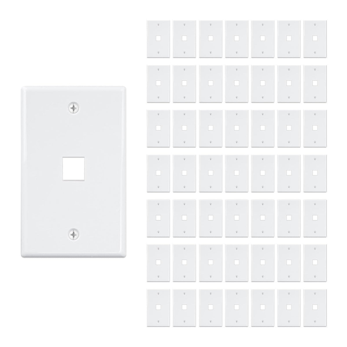 FGB front view of 1-port wall plate showing clean white finish and uniform look