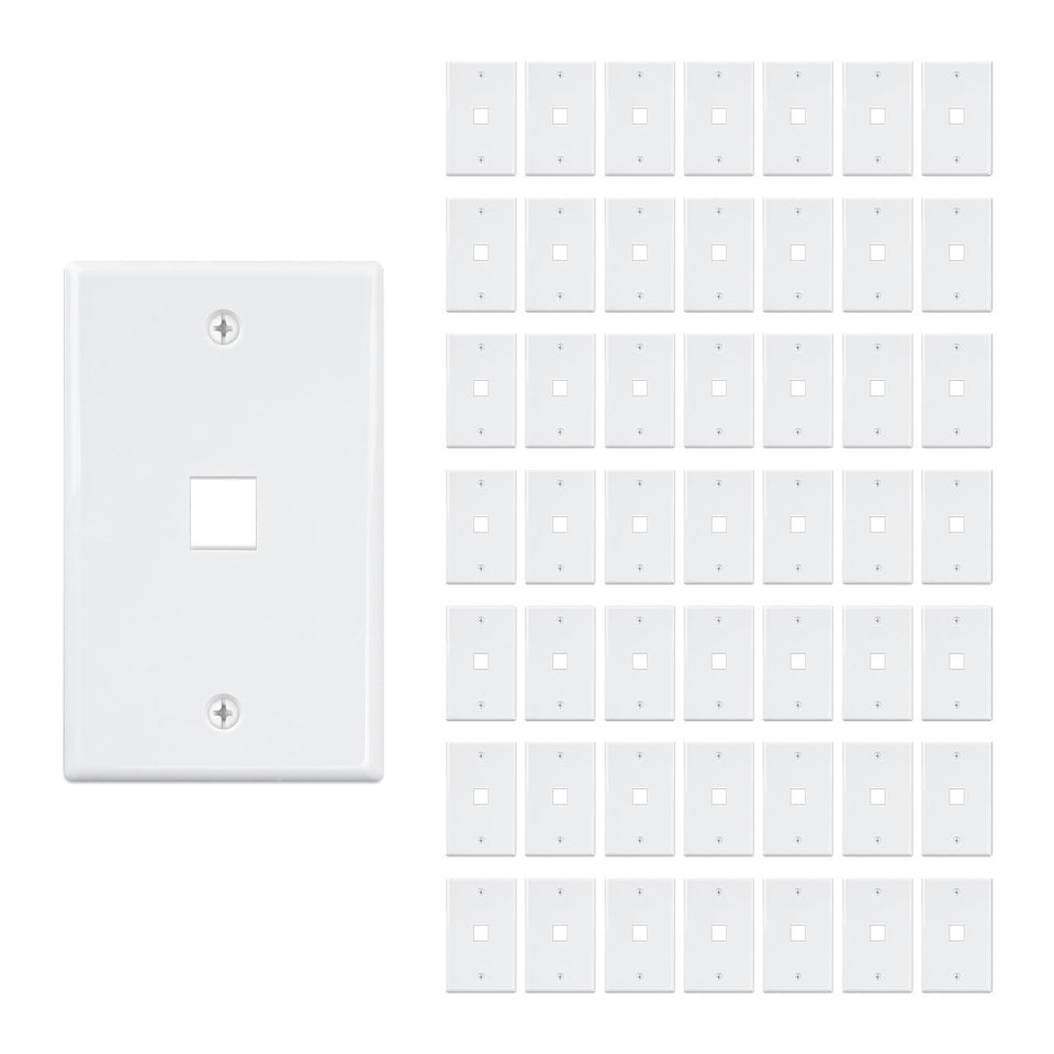 FGB front view of 1-port wall plate showing clean white finish and uniform look