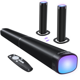 FHNFHN front view on TV stand showing improved dialogue clarity and balanced sound
