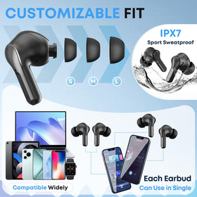 Fhumsh earbuds IPX7 waterproof design handles sweat during workouts.