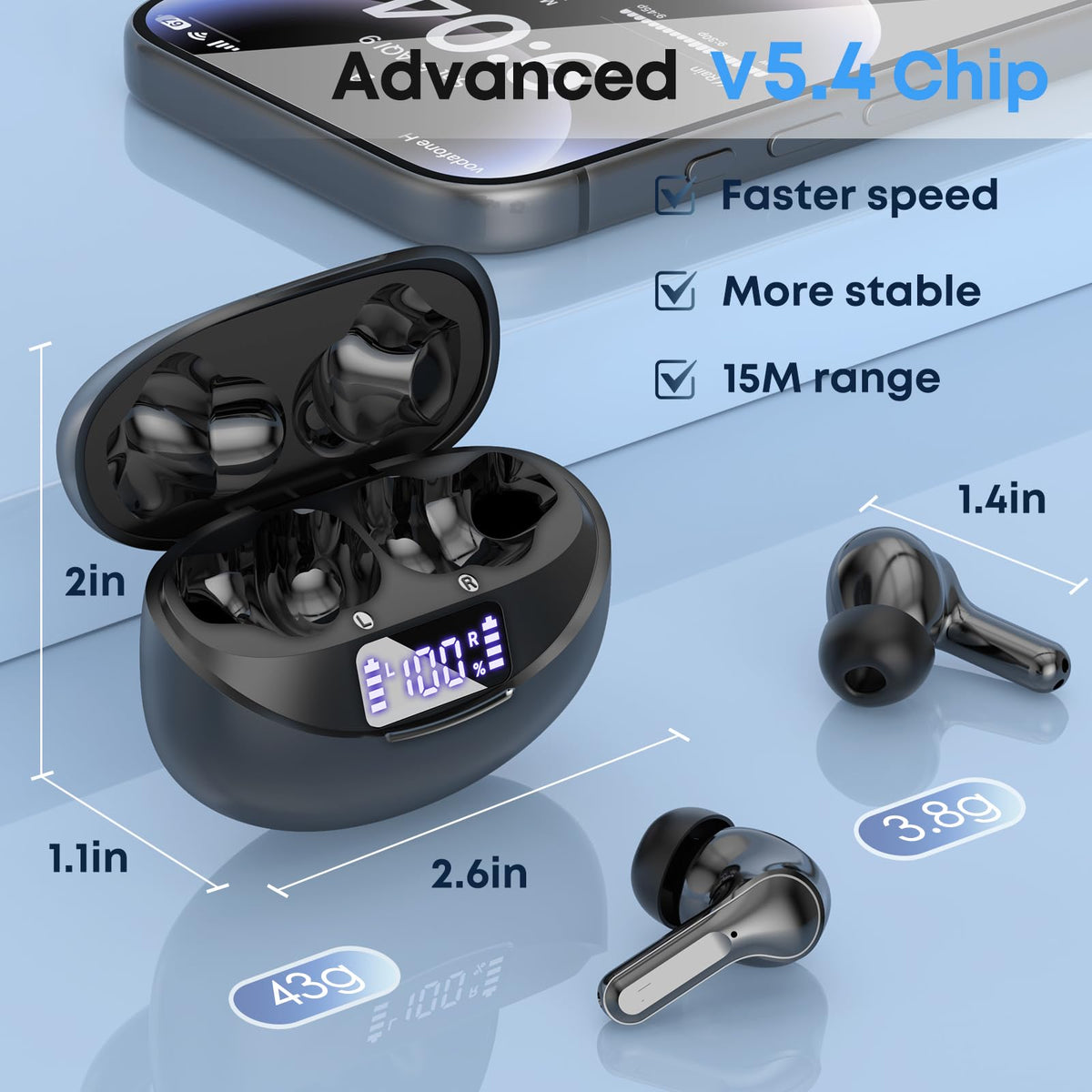 Fhumsh earbuds offer up to 8 hours playback, 50-hour total with case.