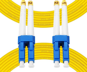 Ribbon view of Fibergaga LC-LC duplex patch cord in a server rack