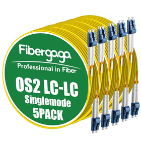 Fibergaga 5-pack 15m OS2 LC to LC patch cables with duplex connectors for indoor use