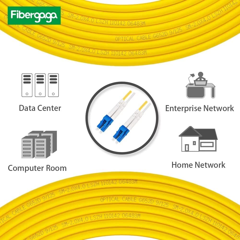 Fibergaga cable plugged into network switch showing reliable 10Gb connectivity