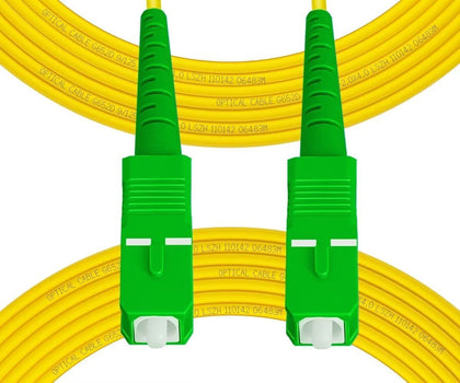 Fibergaga front packaging showing five 2m SC/APC cables and benefits