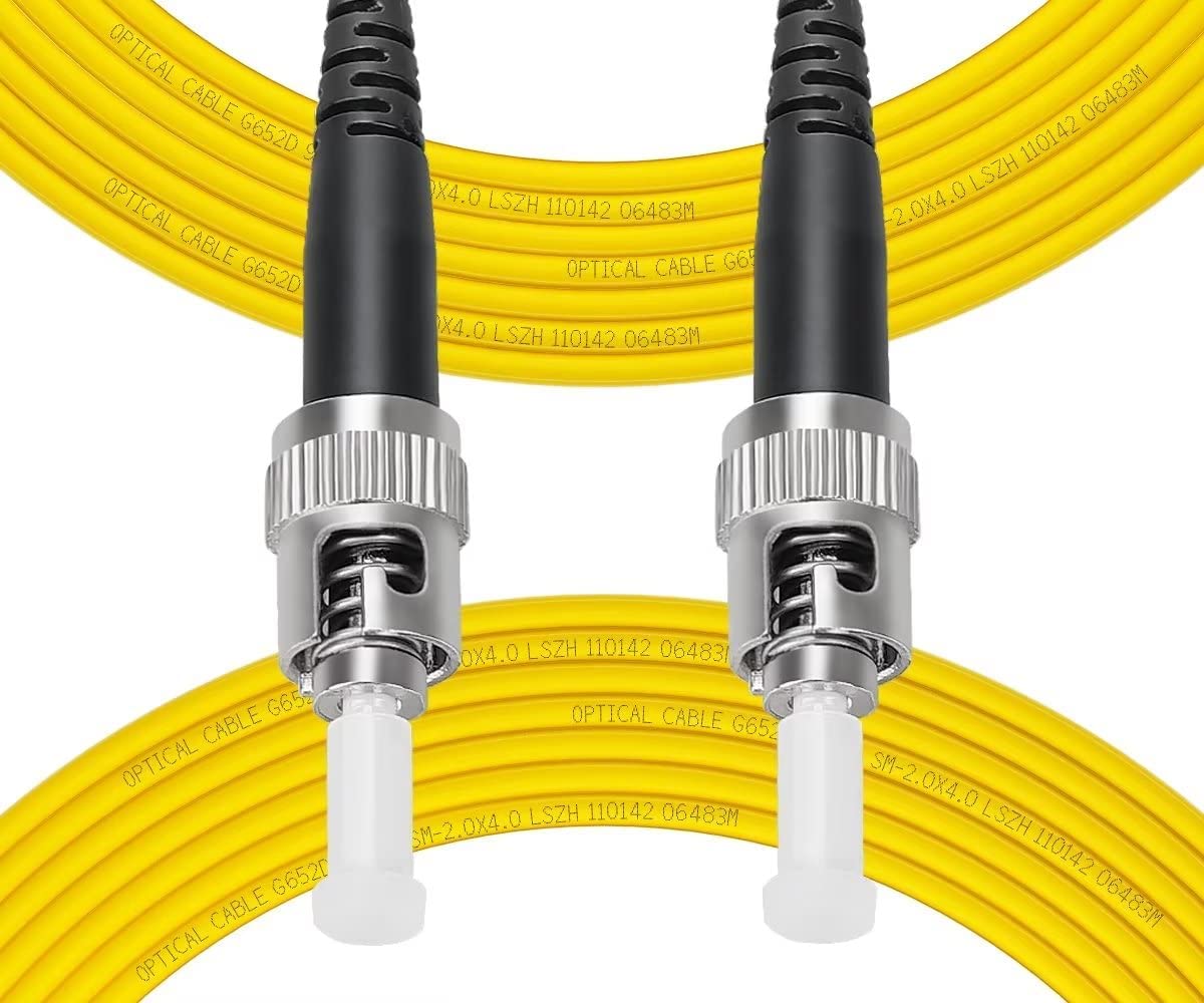 Fibergaga front view of 5-pack ST to ST patch cables showing labeling and color, durable organization