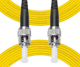 Fibergaga front view of 5-pack ST to ST patch cables showing labeling and color, durable organization