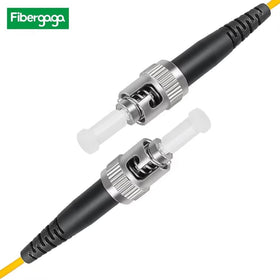 Fibergaga patch cable plugged into a network panel showing tidy rack connectivity and reliability