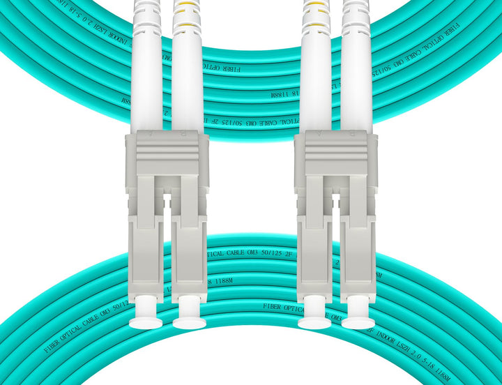 Fibergaga front view of LC-LC connectors showing secure fit and reliable connection